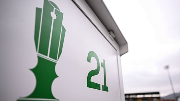 10 October 2025; A stencil of the SSE Airtricity Men's Premier Division trophy before the SSE Airtricity Men's Premier Division match between Shamrock Rovers and Shelbourne at Tallaght Stadium in Dublin. Photo by Seb Daly/Sportsfile