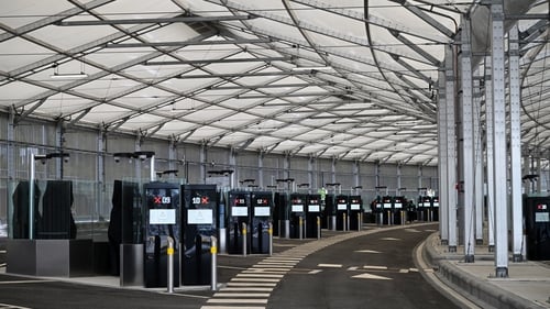 Automated European Union Entry/Exit System kiosks at Eurotunnel in southeast England
