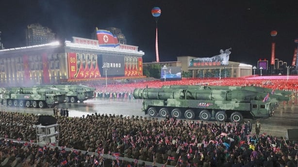 A view of a military parade in North Korea
