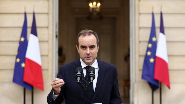 Outgoing French Prime Minister Sebastien Lecornu, who submitted his government's resignation to the French President this morning, delivers a statement at the Hotel Matignon in Paris, on October 6, 2025. France's President Emmanuel Macron on October 6, 20