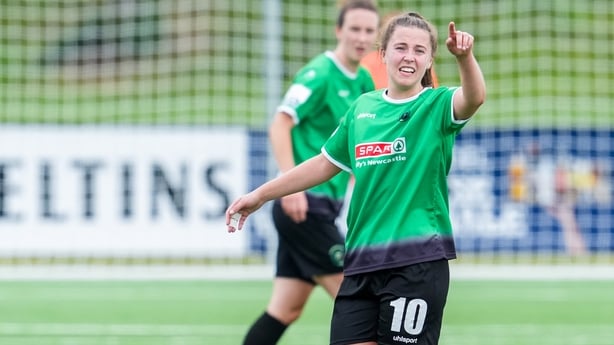 ENSCHEDE, NETHERLANDS - AUGUST 18: Eleanor Ryan-Doyle of Peamount United FC instructs her teammates during the UEFA Women's Champions League First Qualifying Round match between ZFK Spartak Subotica and Peamount United FC at Sportclub Enschede on August 18, 2021 in Enschede, Netherlands (Photo by Re