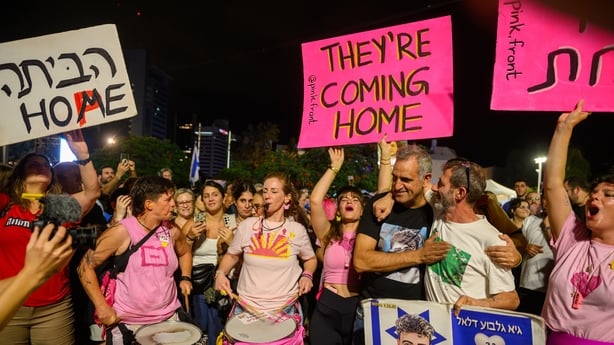 Relatives of Gaza hostages gathered in Tel Aviv last night