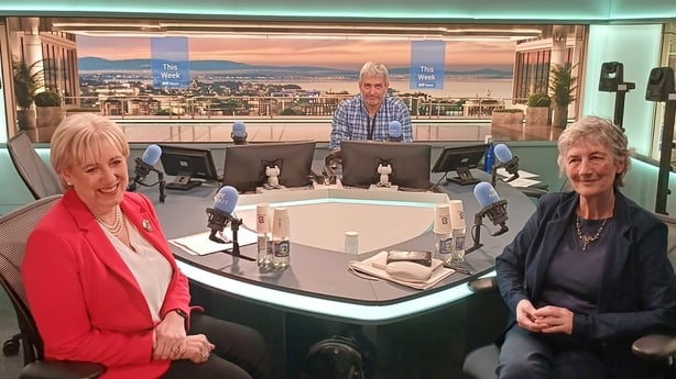 Heather Humphreys and Catherine Connolly with David McCullagh in the This Week studio