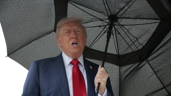 JOINT BASE ANDREWS, MARYLAND - OCTOBER 12: U.S. President Donald Trump speaks to the press before boarding Air Force One for a trip to the Middle East on October 12, 2025 at Joint Base Andrews, Maryland. President Trump will address the Israeli Knesset in