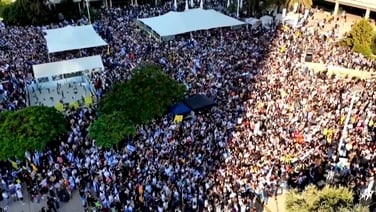 Drone footage captures thousands in Hostages Square