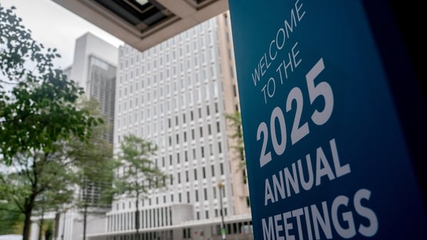 International Monetary Fund (IMF) signage outside the IMF headquarters in Washington
