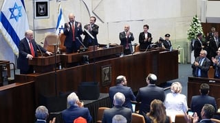 President Donald Trump speaking to the Knesset