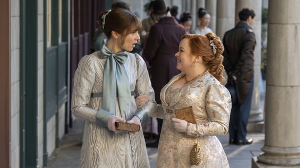 Claudia Jessie and Nicola Coughlan in season four of Bridgerton