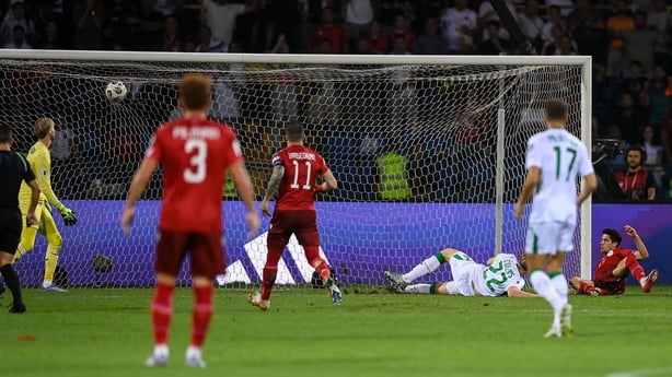 Grant-Leon Ranos of Armenia, right, scores his side's second goal during the FIFA World Cup 2026 Group F qualifying match between Armenia and Republic of Ireland at Vazgen Sargsyan Republican Stadium in Yerevan