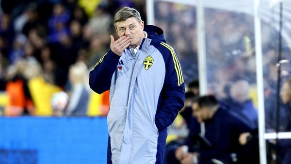 Sweden's coach Jon Dahl Tomasson during the 2026 World Cup qualifying group B football match between Sweden and Kosovo in Gothenburg, Sweden on October 13, 2025,