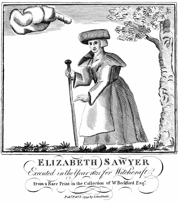 UNSPECIFIED - CIRCA 1754: Elizabeth Sawyer, executed as a witch in England 1621. Engraving (Photo by Universal History Archive/Getty Images)
