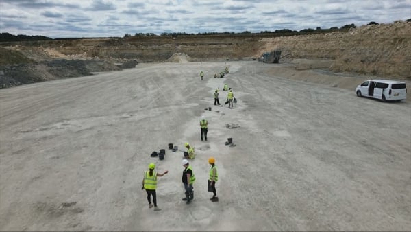 photo shows dinosaur footprints found in British quarry