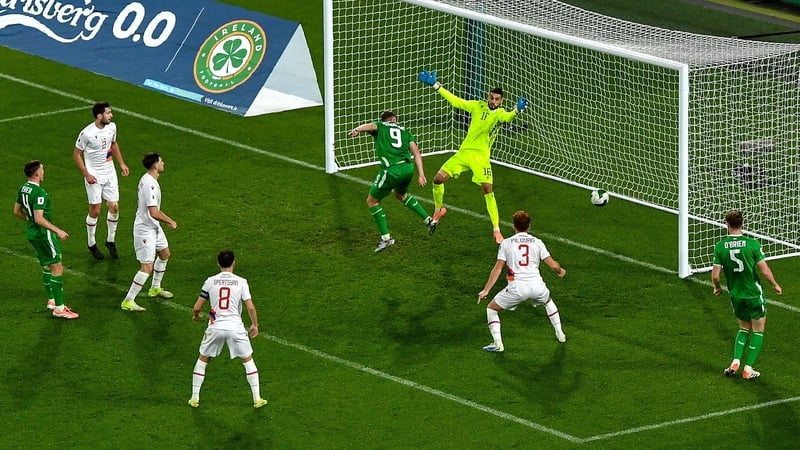 Evan Ferguson heads home the winning goal against Armenia