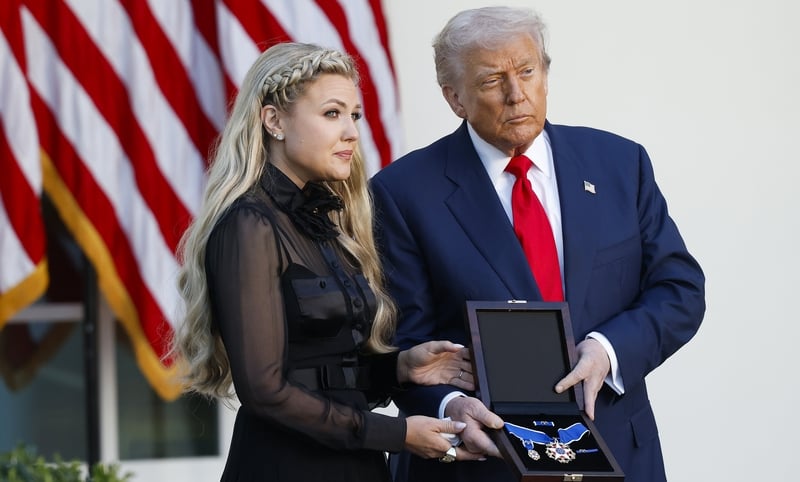 Donald Trump handed the Presidential Medal of Freedom to Charlie Kirk's widow, Erika
