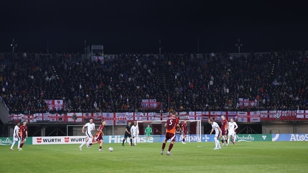 RIGA, LATVIA - OCTOBER 14: A general view of England fans during the FIFA World Cup 2026 qualifier match between Latvia and England at on October 14, 2025 in Riga, Latvia. (Photo by Michael Regan - The FA/The FA via Getty Images)