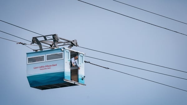 Diver Orlando Duque prepares to jump from the Dursey Island Cable Car in West Cork.