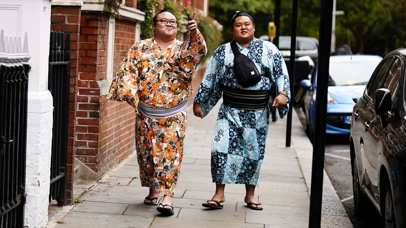 Sumo wrestlers stroll around Kensington in London