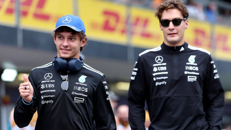 Kimi Antonelli, left, and Mercedes team-mate George Russell