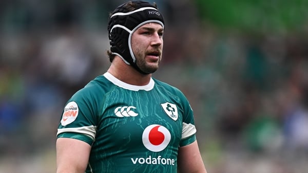 15 March 2025; Caelan Doris of Ireland during the Guinness Six Nations Rugby Championship match between Italy and Ireland at the Stadio Olimpico in Rome, Italy. Photo by Seb Daly/Sportsfile