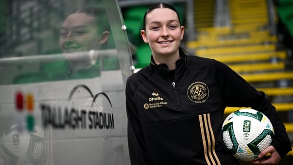 Hannah Healy of Bohemians poses for a portrait during the Sports Direct Women's Cup Final media day at Tallaght Stadium in Dublin.