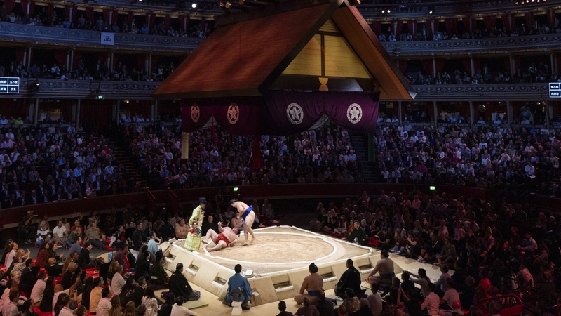 The Grand Sumo Tournament is being staged outside Japan for the first time in 34 years