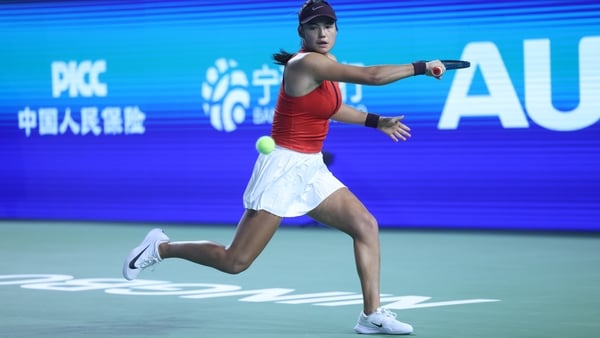 NINGBO, CHINA - OCTOBER 14: Emma Raducanu of Great Britain competes in the Women's Singles Round of 32 match against Zhu Lin of China on day 2 of 2025 Ningbo Open at the Ningbo (Yinzhou) Tennis Center on October 14, 2025 in Ningbo, Zhejiang Province of Ch