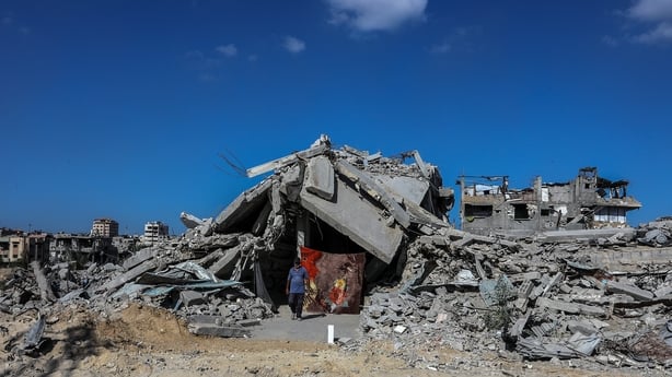 A view of the widespread destruction while families return to the southern city of Khan Younis