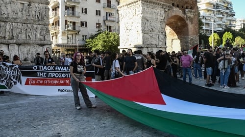 Supporters of Greek side PAOK Saloniki protested in solidarity with Palestinians in Gaza before their club's Europa League match against Maccabi Tel Aviv last month