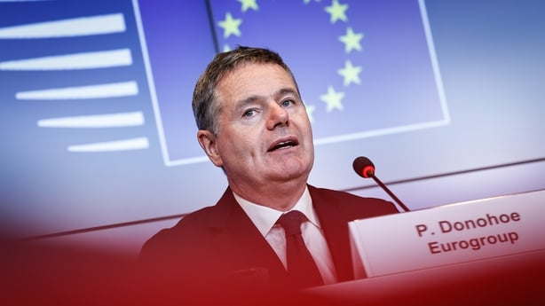 Paschal Donohoe, president of Eurogroup, speaks during a news conference 