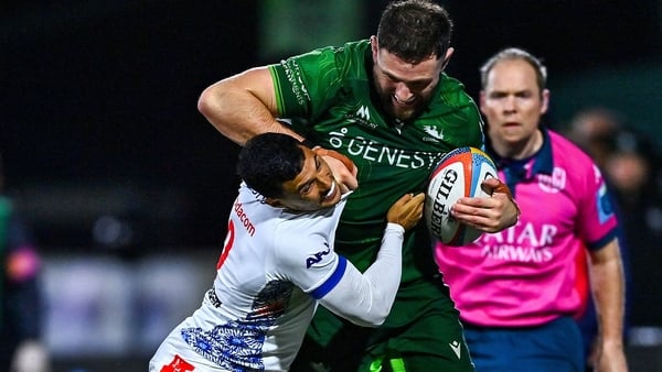 30 November 2024; Josh Murphy of Connacht in action against Embrose Papier of Vodacom Bulls during the United Rugby Championship match between Connacht and Vodacom Bulls at Dexcom Stadium in Galway. Photo by Tyler Miller/Sportsfile