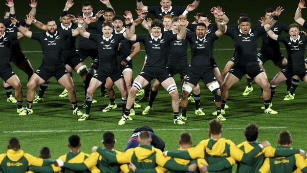 WELLINGTON, NEW ZEALAND - SEPTEMBER 13: New Zealand perform a haka during The Rugby Championship match between New Zealand All Blacks and South Africa Springboks at Sky Stadium on September 13, 2025 in Wellington, New Zealand. (Photo by Hagen Hopkins/Gett