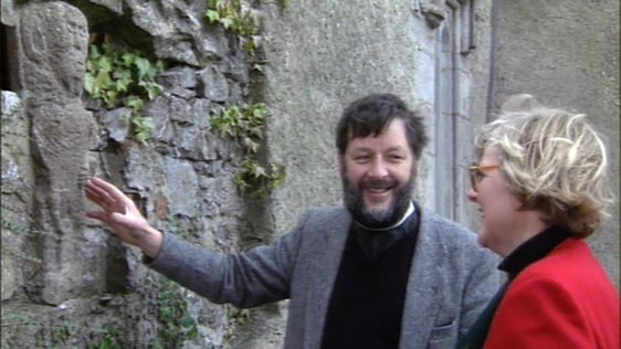 Dean of Cashel David Woodworth and reporter Mary O'Sullivan at the Sheela na Gig at the Augustinian…