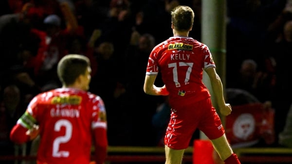 Daniel Kelly of Shelbourne after scoring against Sligo Rovers at Tolka Park, Premier Division, October 2025