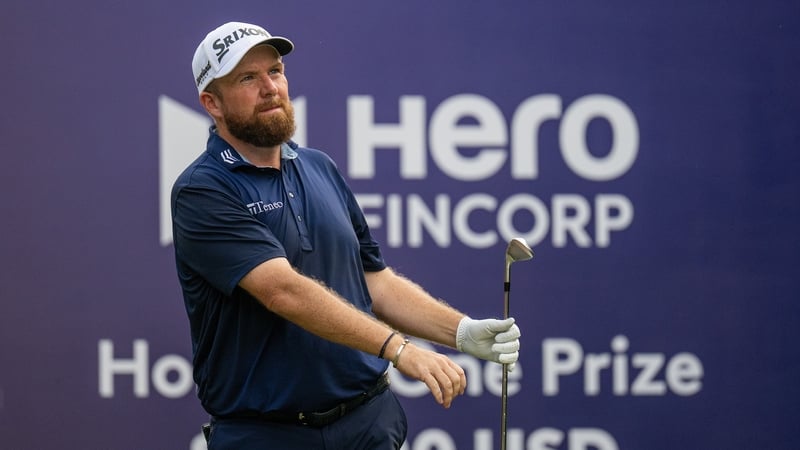 Shane Lowry surveys his tee shot on 17 at Delhi Golf Club