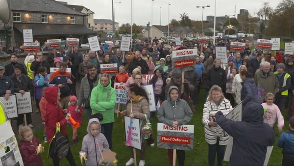 Photo shows hundreds of people gathere in Midleton Co Cork for a protest on lack of action following Storm Babet