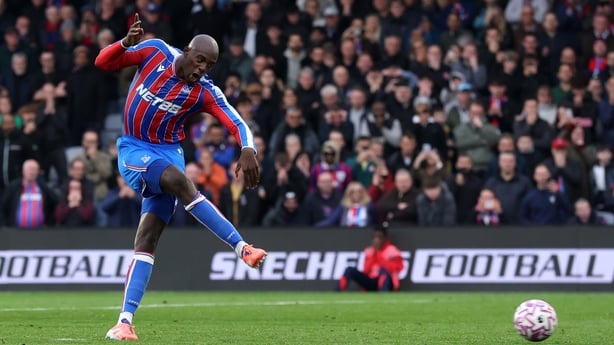Jean-Philippe Mateta of Crystal Palace scores his team's third goal, and his hat-trick from the penalty spot during the Premier League match between Crystal Palace and Bournemouth at Selhurst Park