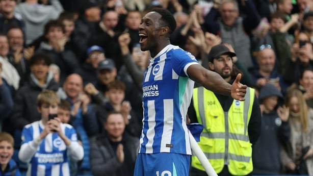 Danny Welbeck of Brighton & Hove Albion goal celebrates after scoring his team's second goal to put Brighton & Hove Albion 2-1 ahead during the Premier League match between Brighton & Hove Albion and Newcastle United at Amex Stadium on October 18, 2025 in Brighton