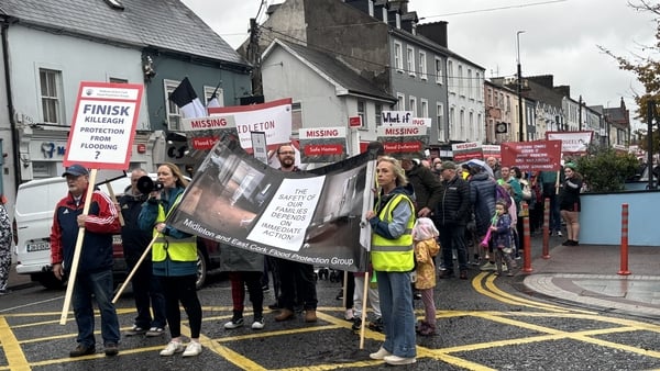 Photo shows protest in midleton at lack of action following storm babet flooding