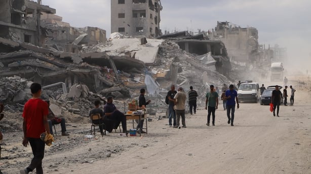 GAZA CITY, GAZA - OCTOBER 18: Displaced Palestinians returning to Al-Gabari neighborhood after the ceasefire took effect and the Israeli army began withdrawing, face with scenes of widespread devastation in Gaza City, Gaza on October 18, 2025. (Photo by Khalil Ramzi Alkahlut/Anadolu via Getty Images