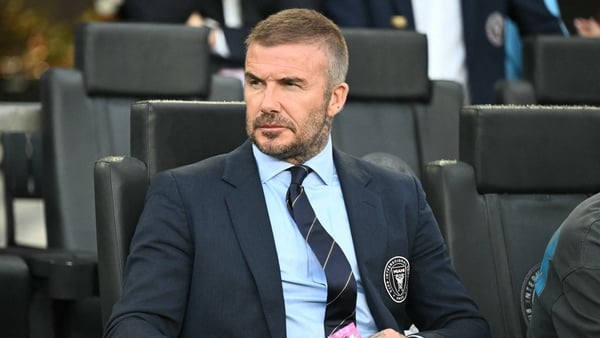 Inter Miami co-owner David Beckham snacks on his BEEUP Fruit Snacks during the MLS regular season match between Inter Miami CF and Nashville SC at Chase Stadium in Fort Lauderdale, Florida