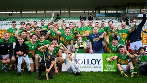 Kilcormac-Killoughey players and supporters celebrate after winning 2025 Offaly hurling final