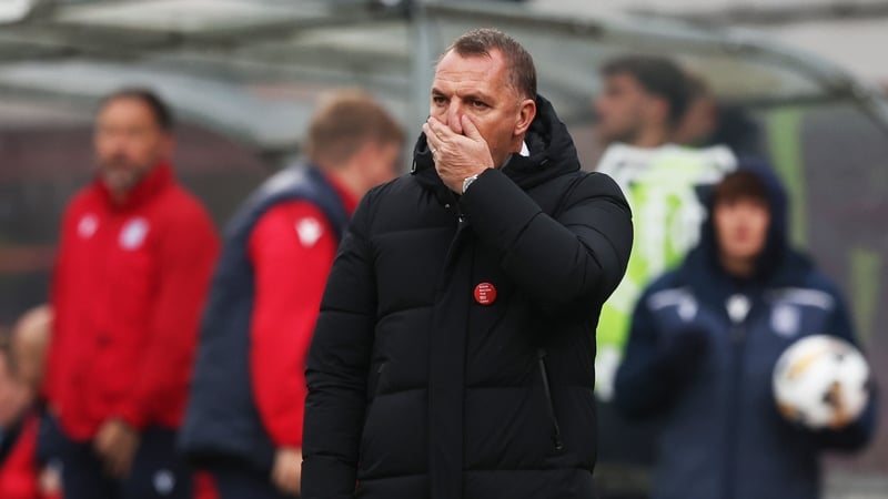 Celtic manager Brendan Rodgers reacts during his side's 2-0 loss away to Dundee