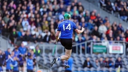 James Sweeney with a leap of delight after scoring his first goal for the victors