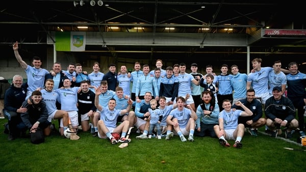 19 October 2025; The Na Piarsaigh team celebrate with the John Daly cup after the Limerick County Senior Club Hurling Championship final match between Doon and Na Piarsaigh at TUS Gaelic Grounds in Limerick. Photo by Brendan Moran/Sportsfile