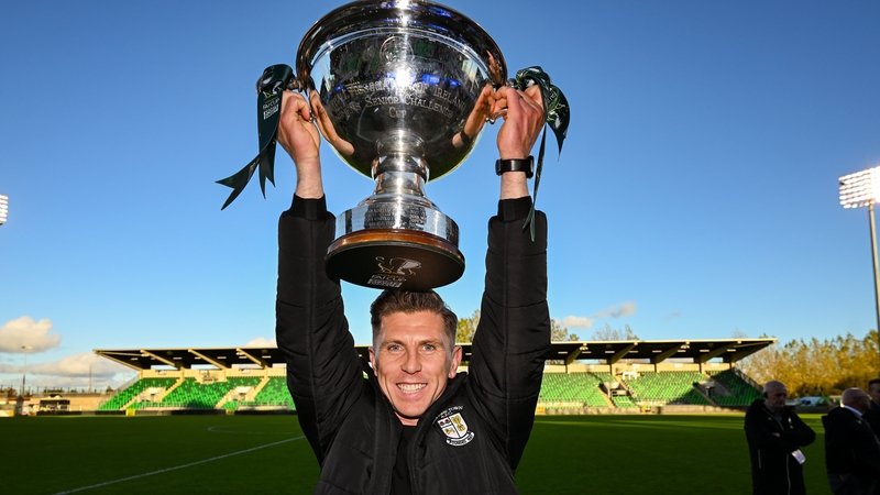 Athlone Town manager John Sullivan celebrates with the FAI Cup