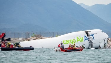 Cargo plane in sea after plane skids off Hong Kong runway