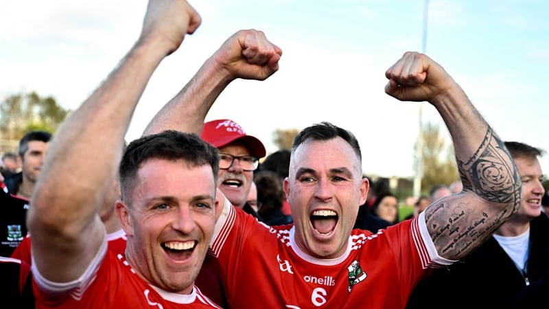 Athy's Niall Kelly (L) and Cathal McCarron after their Kildare final win over Naas