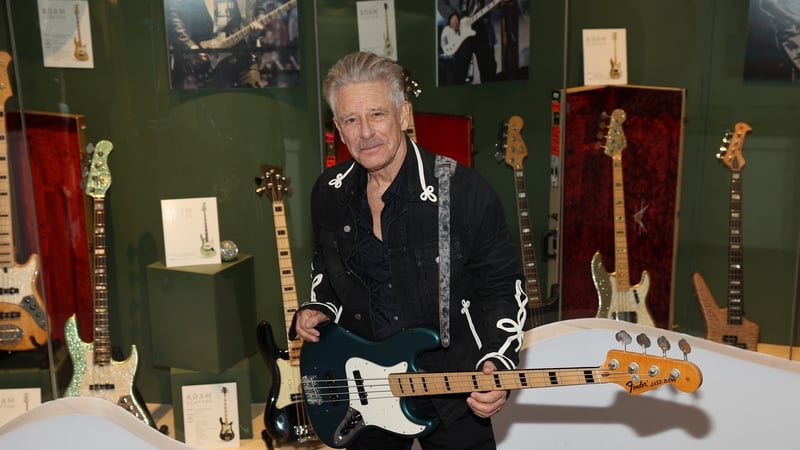 Adam Clayton photographed with his guitars at the Museum of Style Icons in Kildare. Pic: Brian McEvoy/Julien's Auctions