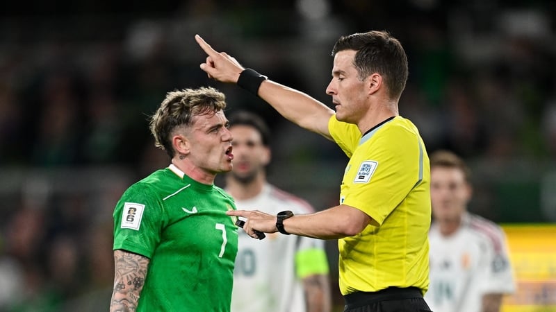 Sammie Szmodics remonstrates with referee Harm Osmer during the draw against Hungary last month