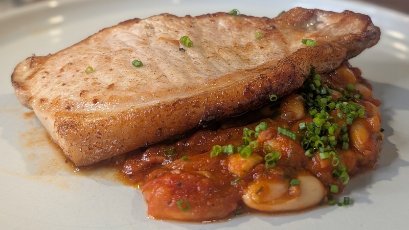 Mags' homemade herby beans with pork chop: Today